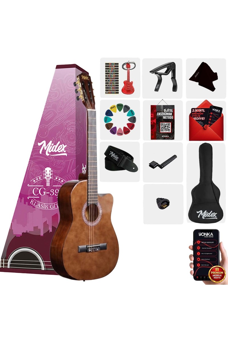 Midex Midex CG-390BR-XBAG Klasik Gitar 4/4 Sap Ayarlı Kesik Kasa (Çanta Tuner Askı Capo Metod Pena) — 2. ürün görseli