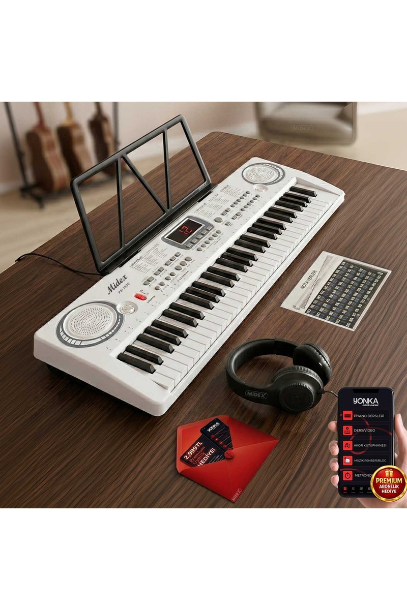 Midex Midex PS-1500WH-H Başlangıç İçin 5 Oktav 61 Tuşlu Org Kulaklık Notalık Öğrenim — 5. ürün görseli