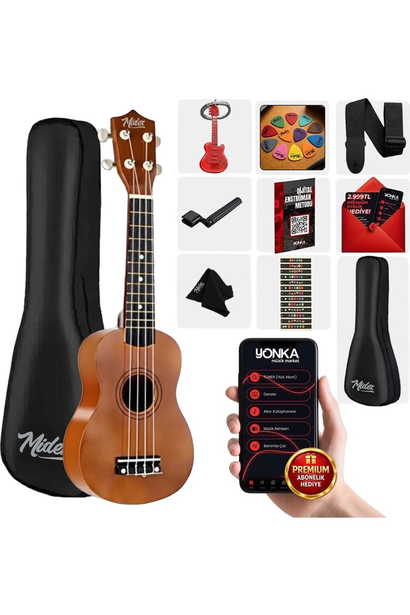 Midex UKX-233M Kahverengi Concert Ukulele (Askı Çanta Metod Pena)