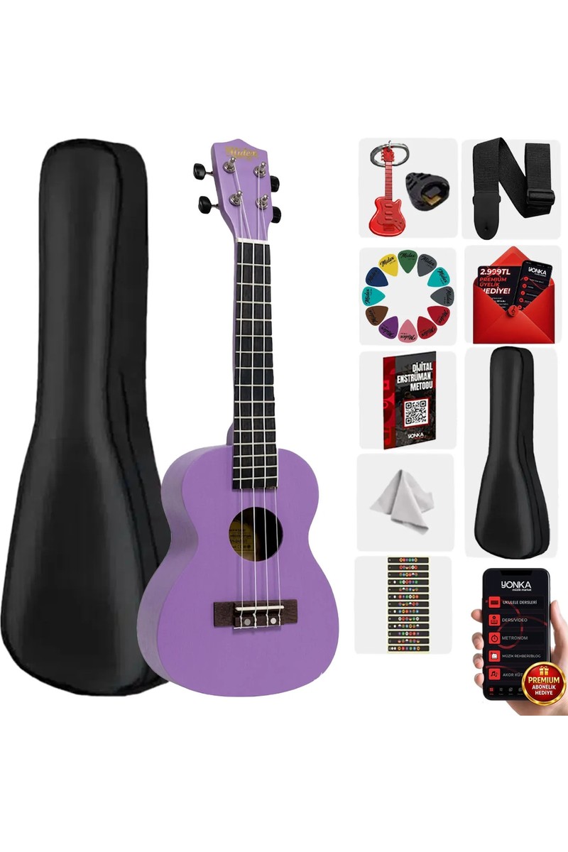 Midex UKX-233PRP Mor Concert Ukulele (Askı Çanta Pena)
