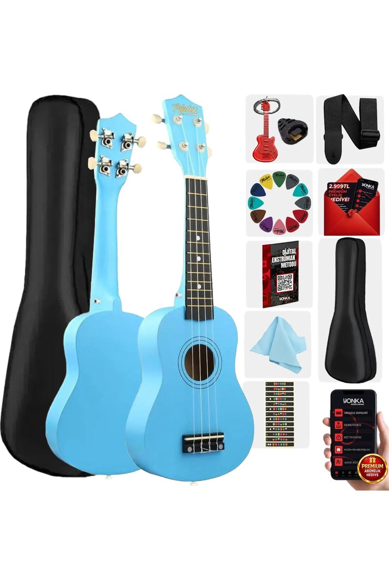 Midex UKX-901BL Mavi Soprano Ukulele (Askı Çanta Pena)