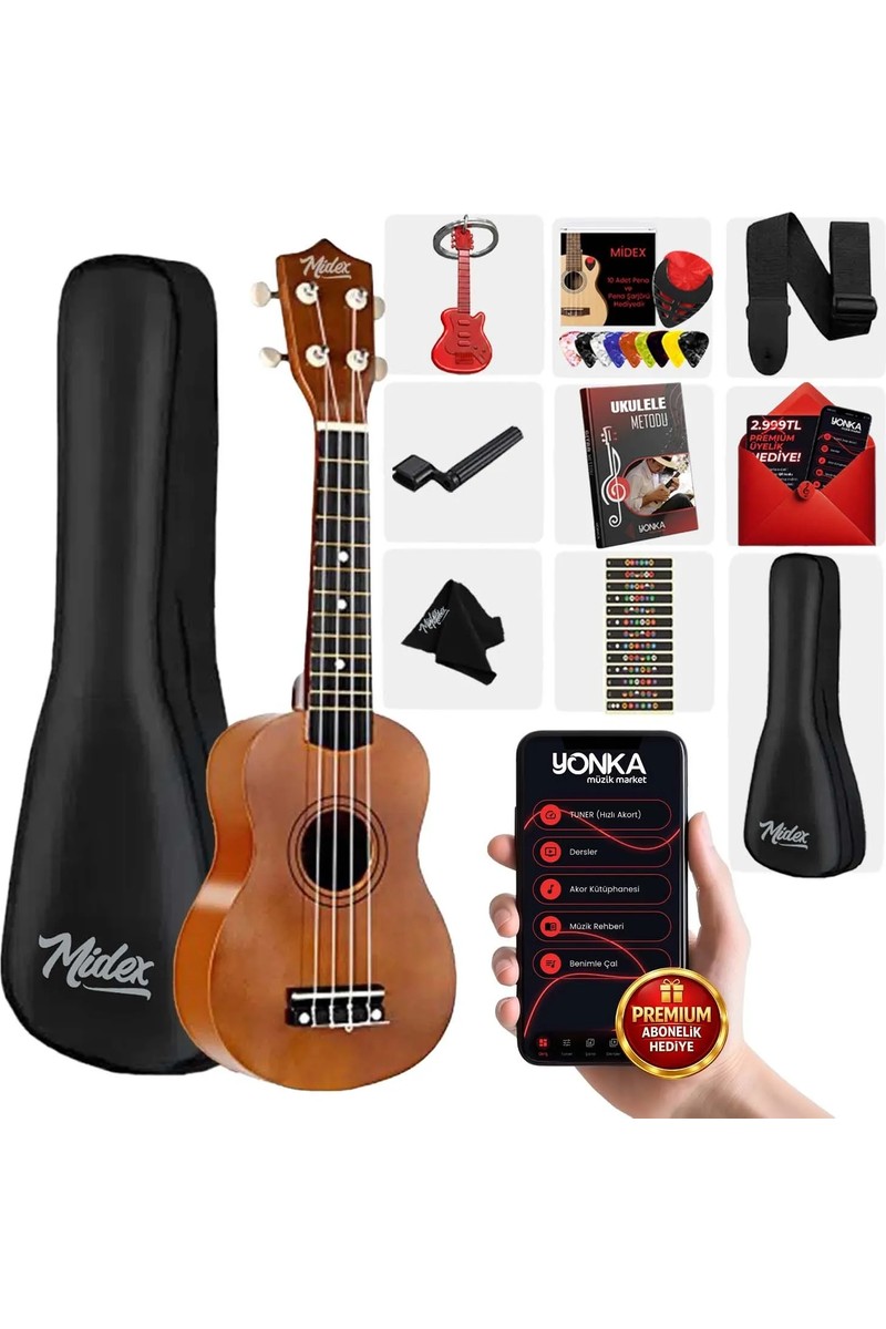 Midex UKX-901M Kahverengi Soprano Ukulele 21" Boy Özellikli Akustik Performans