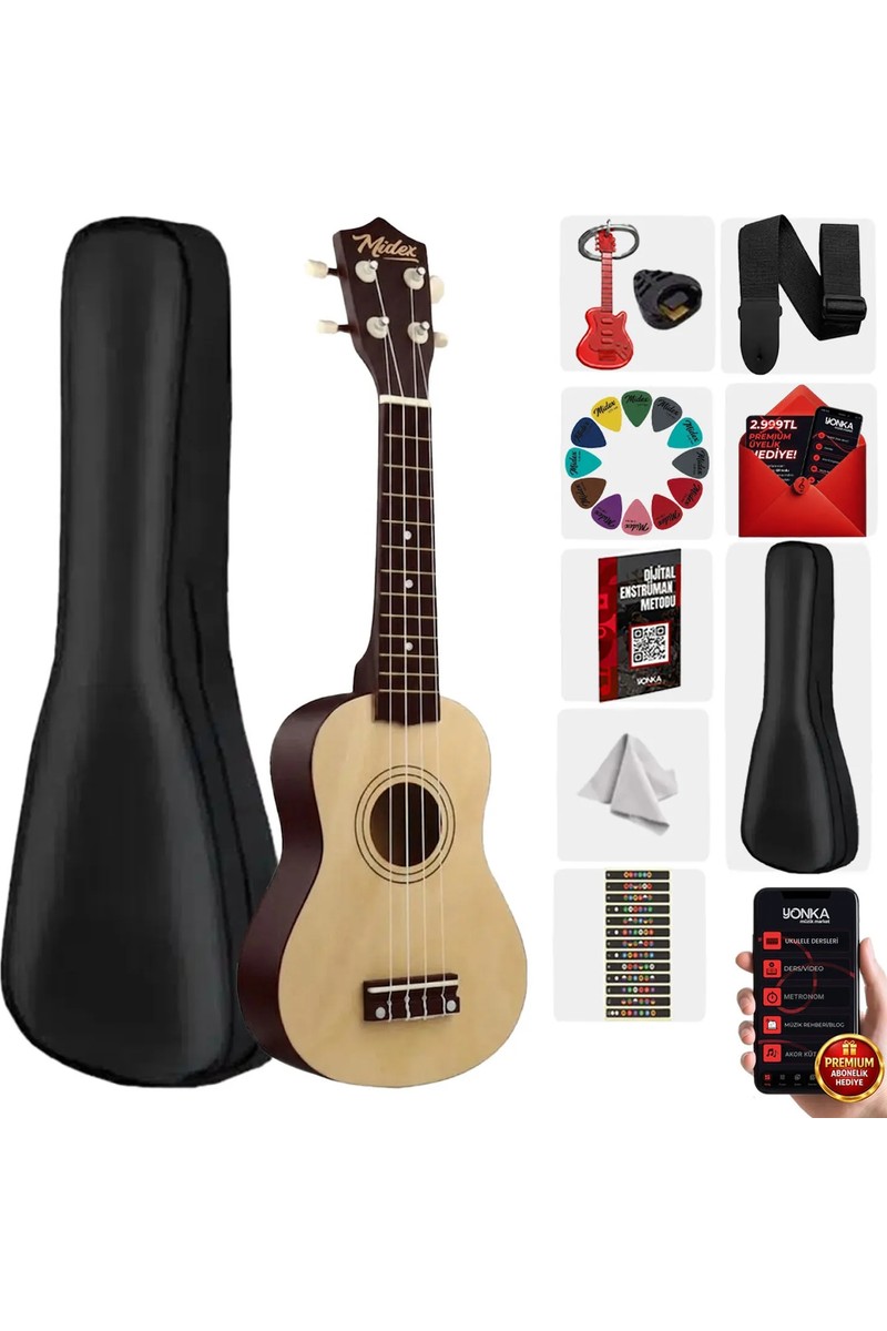Midex UKX-901NT Naturel Soprano Ukulele (Askı Çanta Pena)