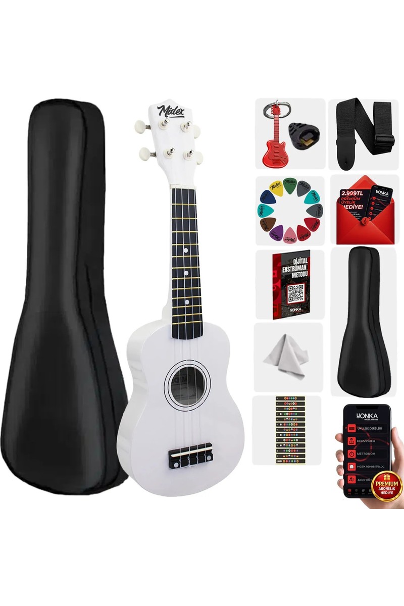 Midex UKX-901WH Beyaz Soprano Ukulele (Askı Çanta Pena)