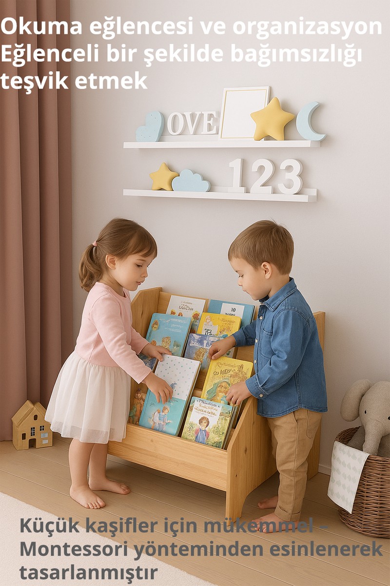 Minera Minera Anka Montessori Ahşap Yer Kitaplığı Çocuk Odası Kitap ve Oyuncak Düzenleyici — 3. ürün görseli