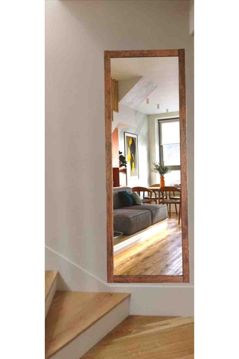 Mirrorss Ceviz Renk Ahşap Çerçeve Ayna 130 45 Boy Ayna Hol Antre Duvar Ayna