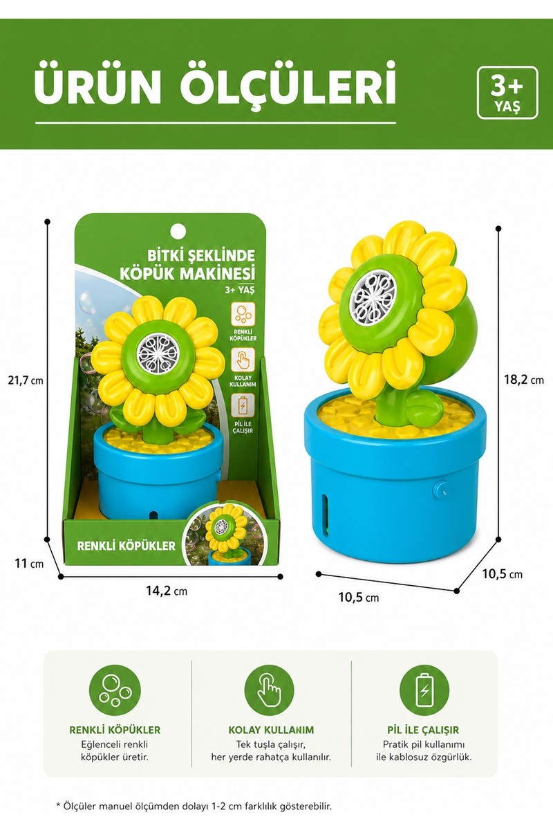 Mofy Mofy Baby Saksıda Çiçek Şeklinde Işıklı Baloncuk Makinesi Oyuncak 18.2 cm Eğlenceli Tasarım — 3. ürün görseli