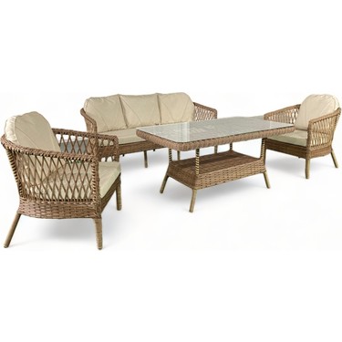 Monalin Mobilya Monalin Home Garden Miami 5 Kişilik(3-1-1-Masa) Rattan Örgü Bahçe & Balkon & Teras Oturma Grubu fiyatı ve görseli