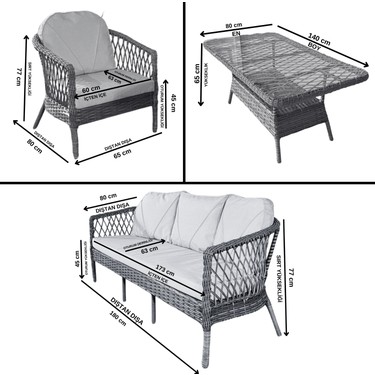 Monalin Mobilya Monalin Home Garden Miami 5 Kişilik(3-1-1-Masa) Rattan Örgü Bahçe & Balkon & Teras Oturma Grubu — 3. ürün görseli