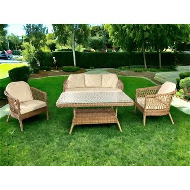 Monalin Mobilya Monalin Home Garden Miami 5 Kişilik(3-1-1-Masa) Rattan Örgü Bahçe & Balkon & Teras Oturma Grubu — 4. ürün görseli