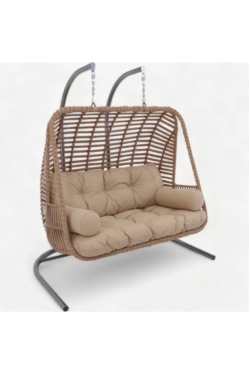Monalin Mobilya Kudüs Classic Rattan Kapuçino El Örgüsü Bahçe & Balkon & Teras Çift Kişilik Salıncak