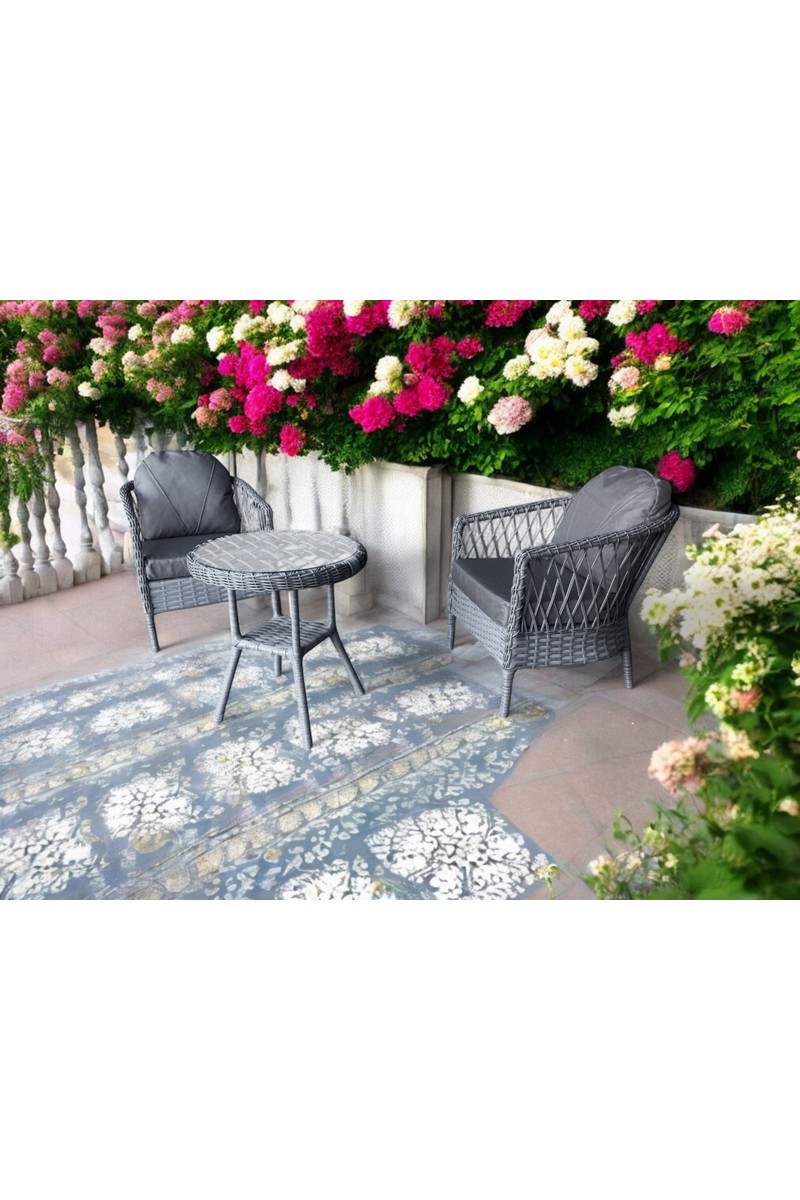 Monalin Monalin Mobilya MONALİN MOBİLYA Miami Gri 2 Kişilik(1-1-Masa) Rattan Örgü Bahçe & Balkon & Teras Oturma Grubu Minderli & Camlı & Masalı Takım — 2. ürün görseli