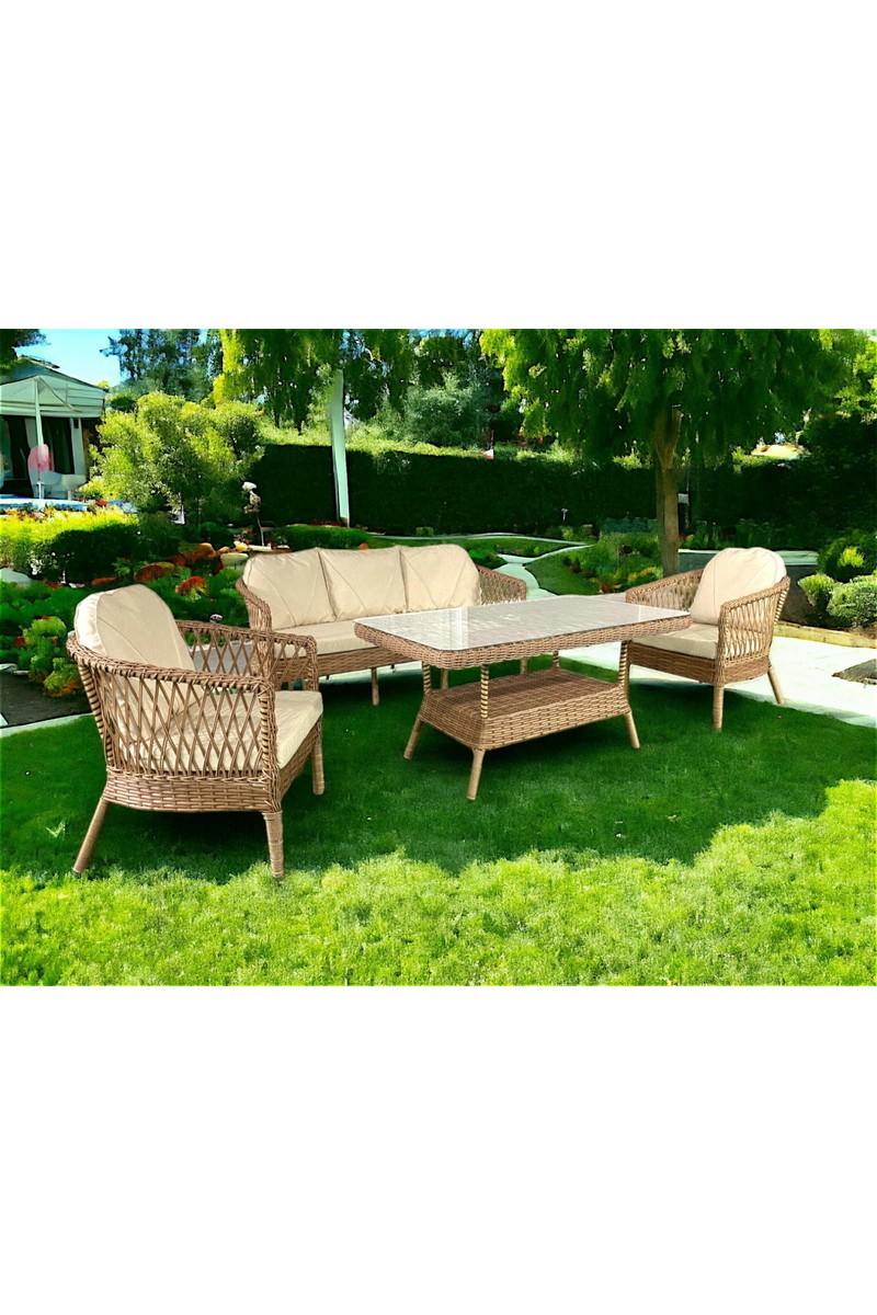 Monalin Monalin Mobilya Monalin Home Garden Miami 5 Kişilik(3-1-1-Masa) Rattan Örgü Bahçe & Balkon & Teras Oturma Grubu Minderli & Camlı & Masalı Takım — 2. ürün görseli
