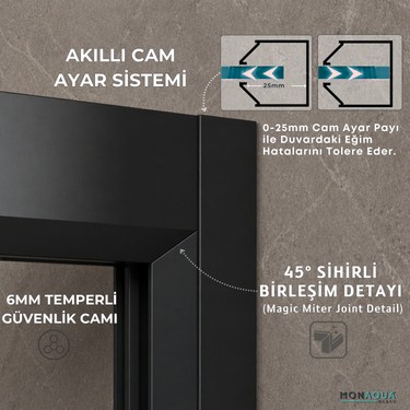 MONAQUA MONAQUA Arteko Kare Duşakabin Antrasit Profil 6 mm Temperli Cam Alüminyum — 3. ürün görseli