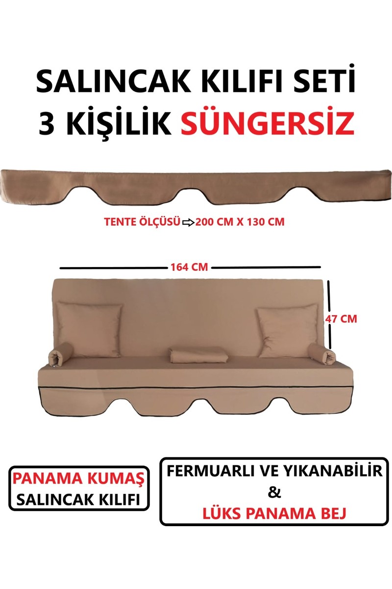 Mor Minder Salıncak Kılıfı Seti Tenteli Süngersiz (164X47) 3 Kişilik Lüks Panama Bej Renk