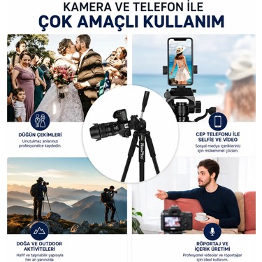 Moxti Moxti Profesyonel Kamera 150 cm Çantalı Tripot Telefon Tutucu Bluetooth Kumandalı Vlog Video Çekim — 6. ürün görseli