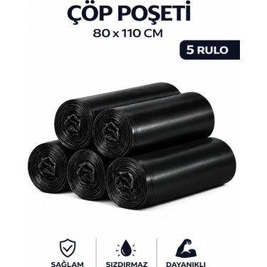 MSE HOLD MSE HOLD Çöp Poşeti 80X110 Jumbo Boy 5 Rulo 50 Adet Kalın Siyah Çöp fiyatı ve görseli
