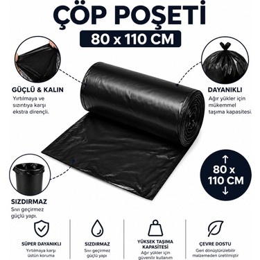 MSE HOLD MSE HOLD Çöp Poşeti 80X110 Jumbo Boy 5 Rulo 50 Adet Kalın Siyah Çöp — 2. ürün görseli
