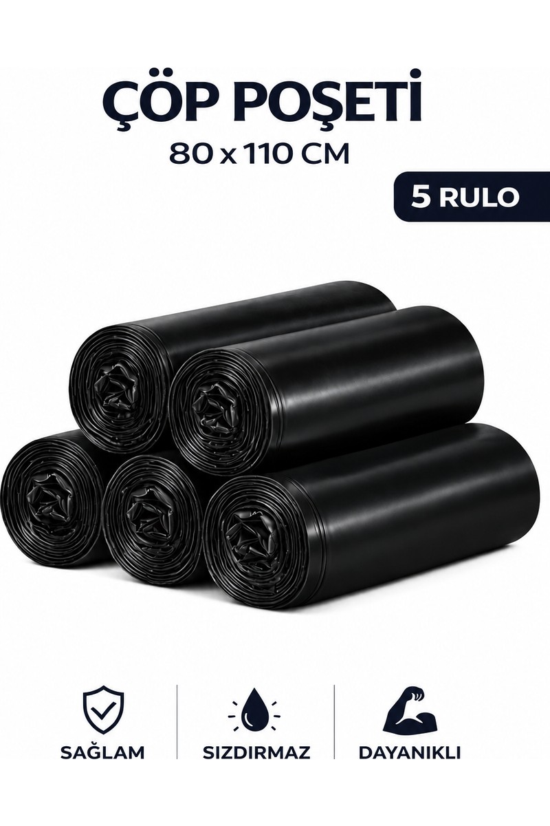 MSE HOLD MSE HOLD Çöp Poşeti 80X110 Jumbo Boy 5 Rulo 50 Adet Kalın Siyah Çöp — 4. ürün görseli