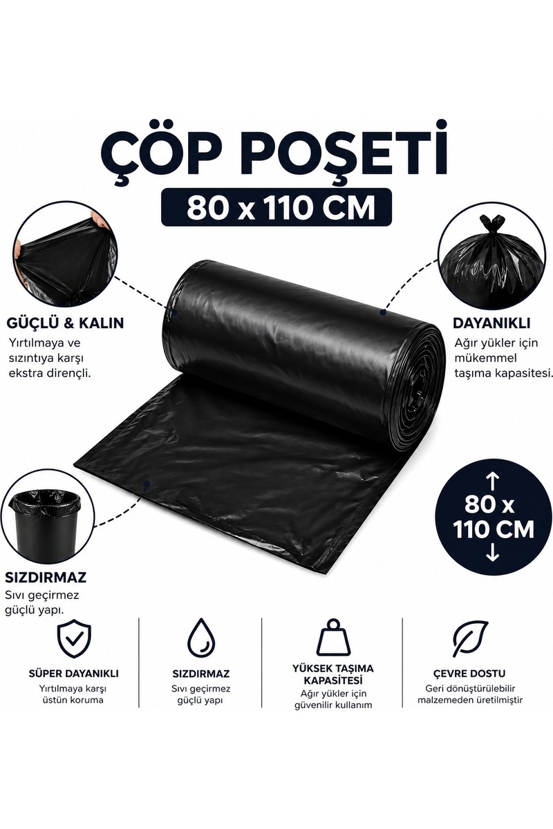 MSE HOLD MSE HOLD Çöp Poşeti 80X110 Jumbo Boy 5 Rulo 50 Adet Kalın Siyah Çöp — 5. ürün görseli