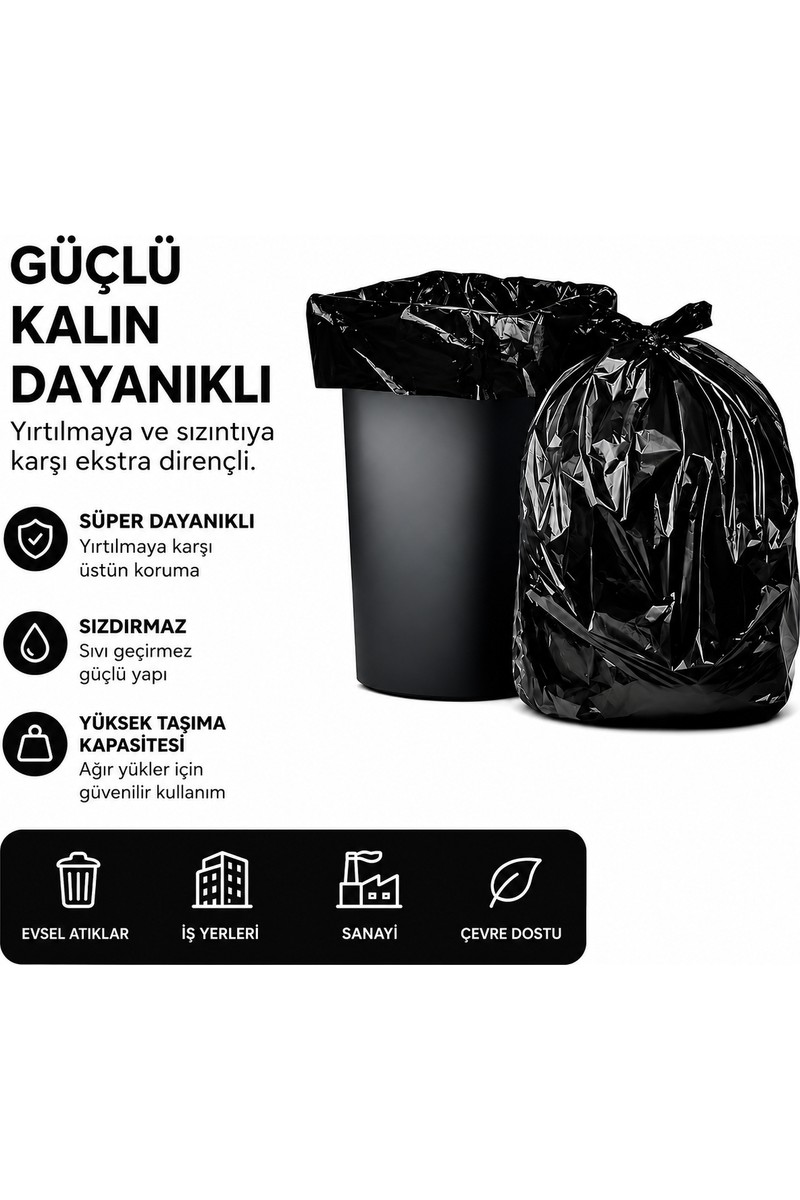 MSE HOLD MSE HOLD Çöp Poşeti 80X110 Jumbo Boy 5 Rulo 50 Adet Kalın Siyah Çöp — 6. ürün görseli