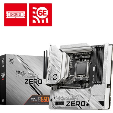MSI MSI MB B650M PROJECT ZERO AM5 DDR5 7600MHZ(OC) HDMI DP M.2 USB3.2 2.5G LAN WI-FI 6E mATX fiyatı ve görseli