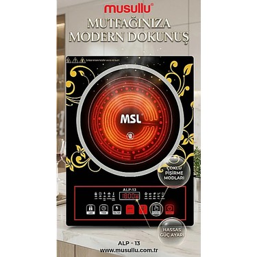 Musullu Musullu German 3500W Elektrikli Ocak Şık Tasarımlı Tek Gözlü İndüksiyonlu Cam Yüzey - — 4. ürün görseli