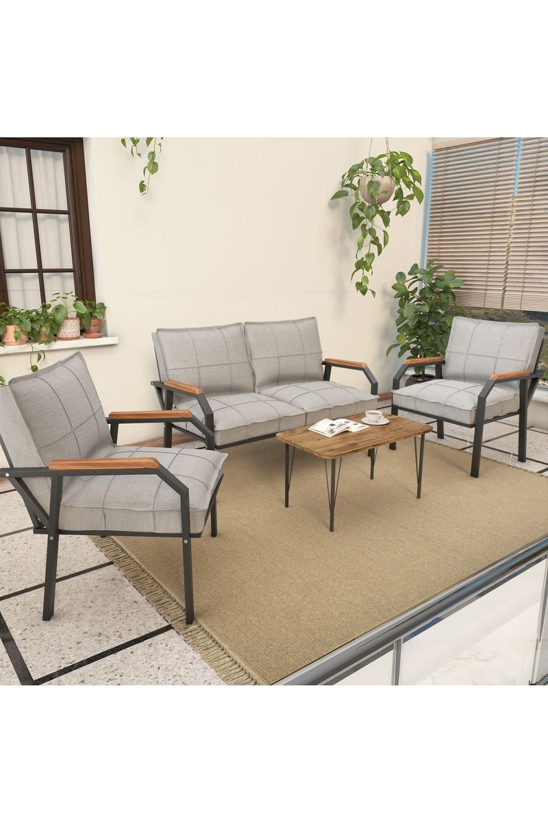 Mygusi Mygusi Hayal Serisi Balkon, Bahçe, Cafe - Metal Kanepe Koltuk Takımı - 2+1+1 Sehpalı - Açık — 6. ürün görseli