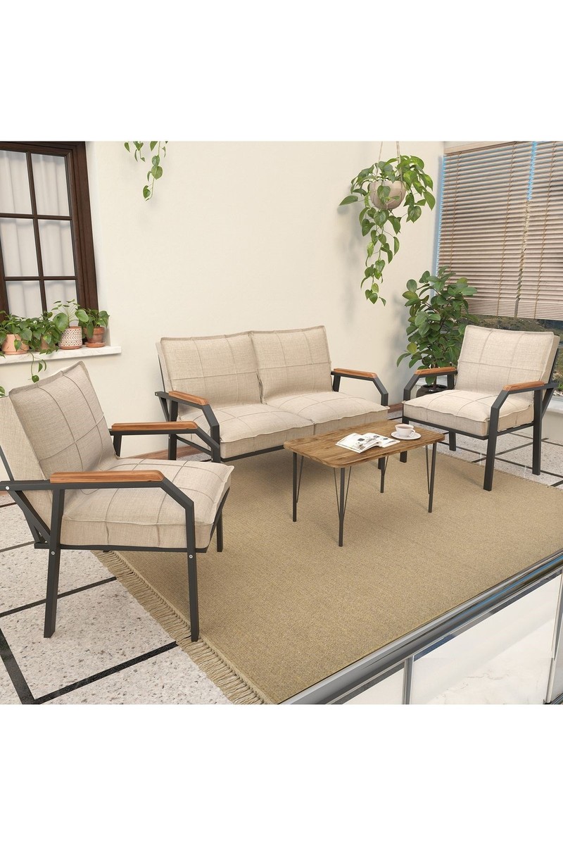 Mygusi Mygusi Hayal Serisi Balkon, Bahçe, Cafe - Metal Kanepe Koltuk Takımı - 2+1+1 Sehpalı - Krem — 2. ürün görseli
