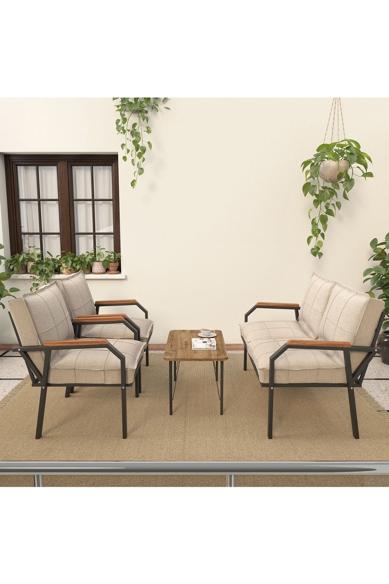 Mygusi Mygusi Hayal Serisi Balkon, Bahçe, Cafe - Metal Kanepe Koltuk Takımı - 2+1+1 Sehpalı - Krem — 3. ürün görseli