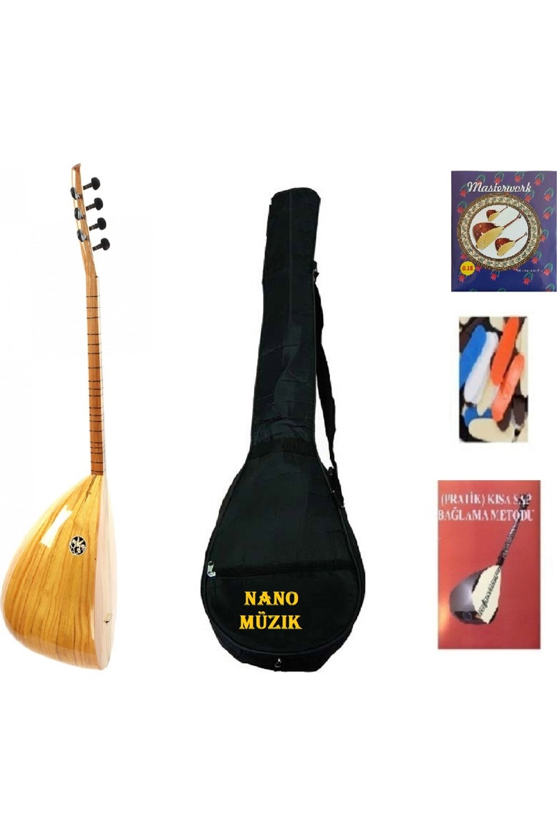Nano Müzik Kısa Sap Saz Bağlama Seti + Öğretici Kitap( Telefondan Gönderilir) 1 Adet Yedek Tel Kılıf ve 2 adet tezene