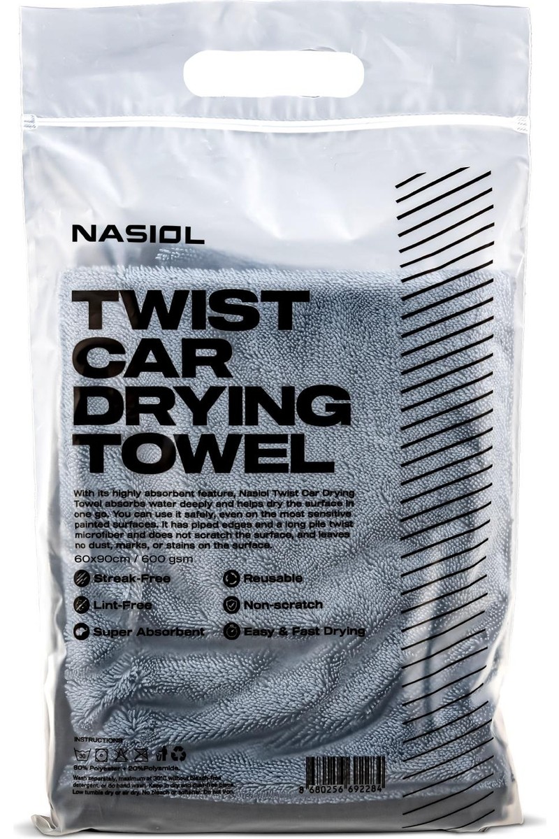 Nasiol Yüksek Su Emici Özellikli 60x90cm-600gsm Mikrofiber Araç Kurulama Havlusu-Çiziksiz Temizlik