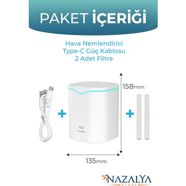 Nazalya Nazalya 2 Litre Typ-C Girişli Çift Püskürtmeli Ultrasonik Hava Nemlendirici Buhar — 2. ürün görseli