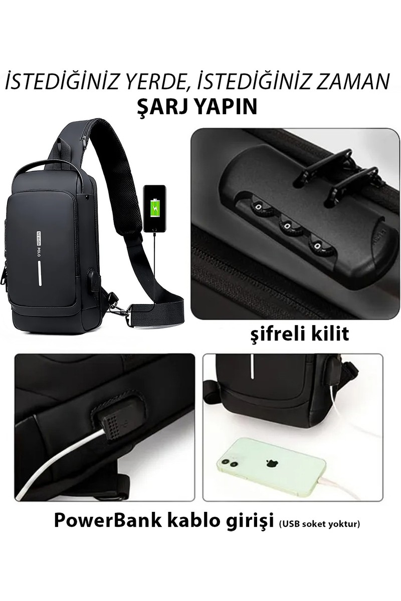 Newish Newish Erkek Siyah Usb Çıkışlı Çapraz Askılı Omuz ve Bel Çantası new222 — 3. ürün görseli