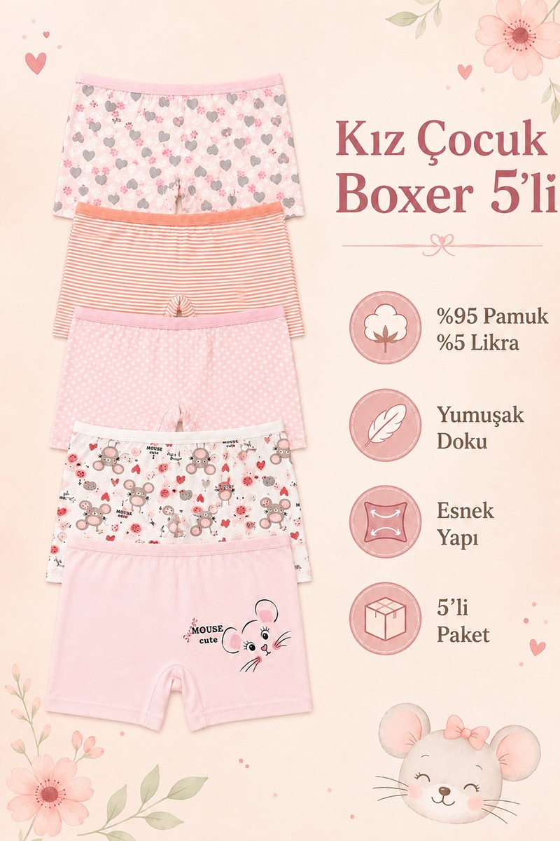 Nicoletta Nicoletta Kız Çocuk Boxer Külot 5 Li Paket Pamuklu Likralı — 5. ürün görseli