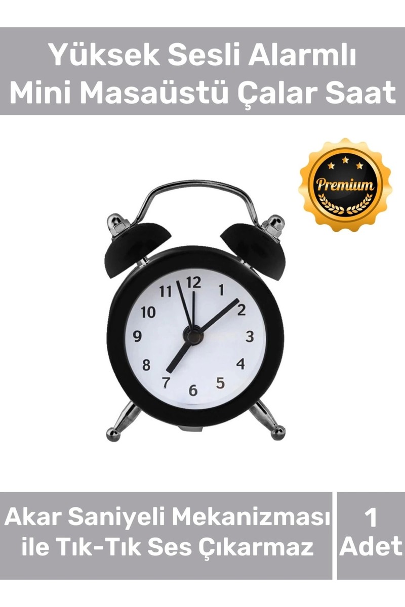 Night Watchers Deluxe Yüksek Sesli Alarmlı Pilli Dekoratif Çift Çanlı Mini Masaüstü Analog Dekoratif Çalar Saat