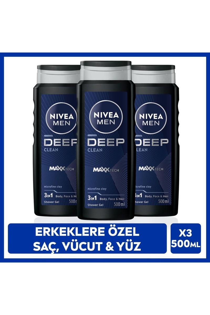 Nivea Nıvea MEN Erkek Deep Dimension Duş Jeli 500ml, 3ü1Arada Komple Bakım, Vücut Saç Yüz, Erkeksi Koku, — 6. ürün görseli