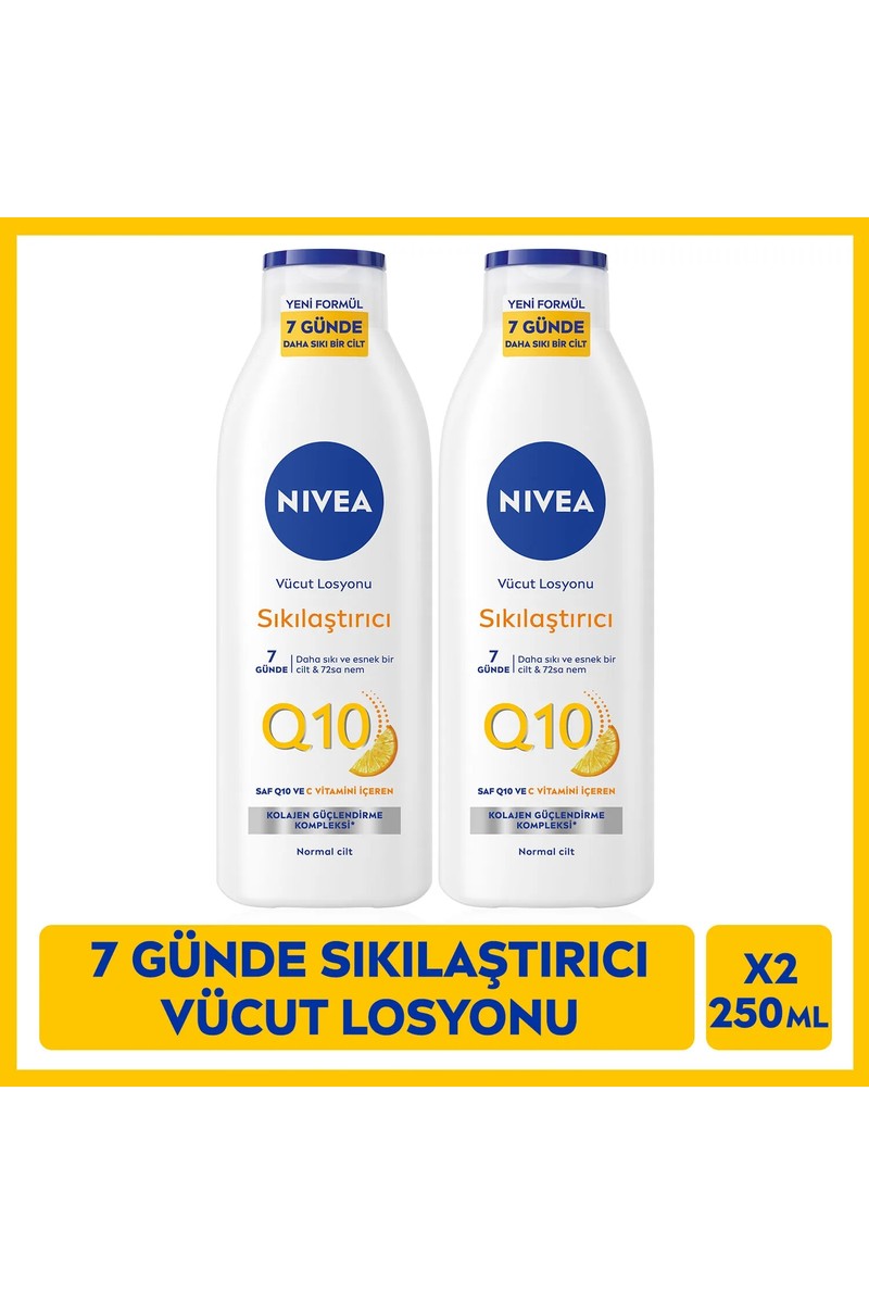 Nivea Q10 Sıkılaştırıcı Vücut Bakım Losyonu 250ml, 7 Günde Sıkılaştırıcı, C Vitamini, Nemlendirici, X2 Adet