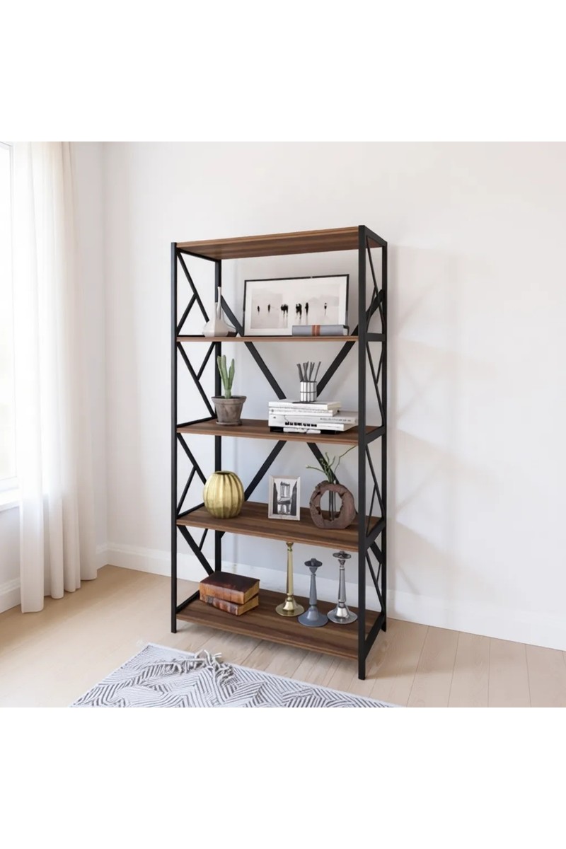 Noowa Noowa 5 Raflı Kahverengi Ofis Kitaplık Modern Tasarım 60cm Genişlik 30cm Derinlik 150cm Yükseklik — 2. ürün görseli