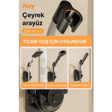 NOY NOY Duş Başlığı Tutucu Güçlü Yapışkanlı Su Geçirmez Ayarlanabilir Delmeden Montaj Duş — 5. ürün görseli
