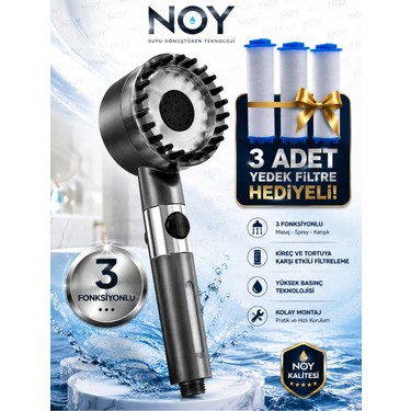 NOY NOY Filtreli Duş Başlığı Yedek Filtre Hediyeli (3 Adet) Klor ve Kireç Önleyici, Yüksek fiyatı ve görseli