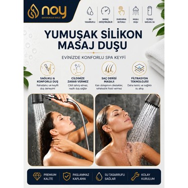 NOY NOY Filtreli Duş Başlığı Yedek Filtre Hediyeli (3 Adet) Klor ve Kireç Önleyici, Yüksek — 3. ürün görseli