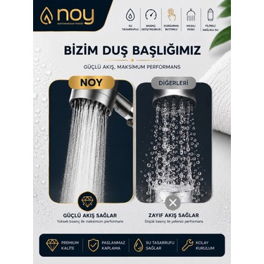 NOY NOY Filtreli Duş Başlığı Yedek Filtre Hediyeli (3 Adet) Klor ve Kireç Önleyici, Yüksek — 4. ürün görseli