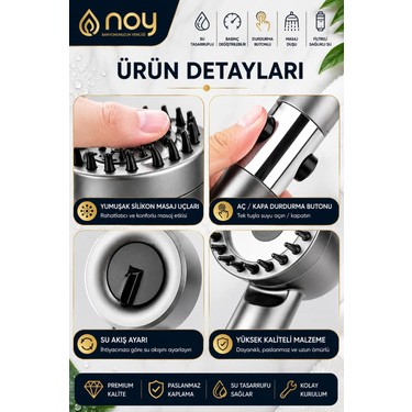NOY NOY Filtreli Duş Başlığı Yedek Filtre Hediyeli (3 Adet) Klor ve Kireç Önleyici, Yüksek — 5. ürün görseli