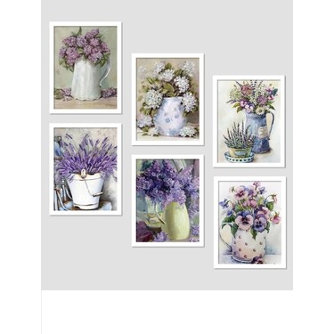Nt Handmade 6 Parça Vazoda Mor Çiçekler Duvar Dekoru Salon Oturma Yatak Odası Ofis Için 20X15 Tablo fiyatı ve görseli