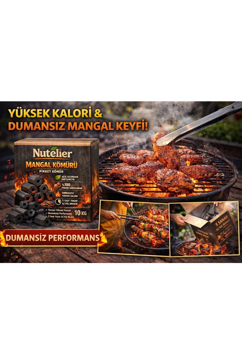 Nutelier Nutelier Briket Mangal Kömürü 10 kg %100 Fındık Kabuğundan Üretilmiş Dumansız ve Yüksek Kalorili — 2. ürün görseli