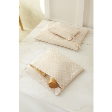 Ocean Home Textile Ocean Home Textile 3'lü Su Geçirmez Pvc Astarlı Bej Dama Desen Islak Kuru Çantası 20 x 13 / 24 x 20 fiyatı ve görseli