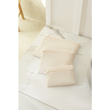 Ocean Home Textile Ocean Home Textile 3'lü Su Geçirmez Pvc Astarlı Bej Dama Desen Islak Kuru Çantası 20 x 13 / 24 x 20 — 2. ürün görseli
