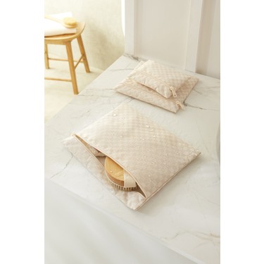 Ocean Home Textile Ocean Home Textile 3'lü Su Geçirmez Pvc Astarlı Bej Dama Desen Islak Kuru Çantası 20 x 13 / 24 x 20 — 3. ürün görseli