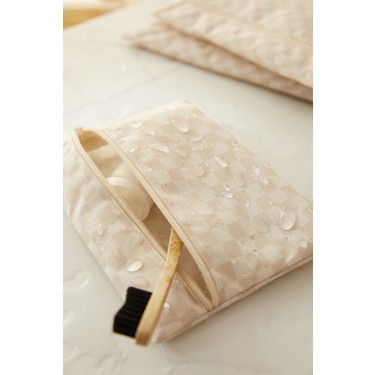 Ocean Home Textile Ocean Home Textile 3'lü Su Geçirmez Pvc Astarlı Bej Dama Desen Islak Kuru Çantası 20 x 13 / 24 x 20 — 4. ürün görseli
